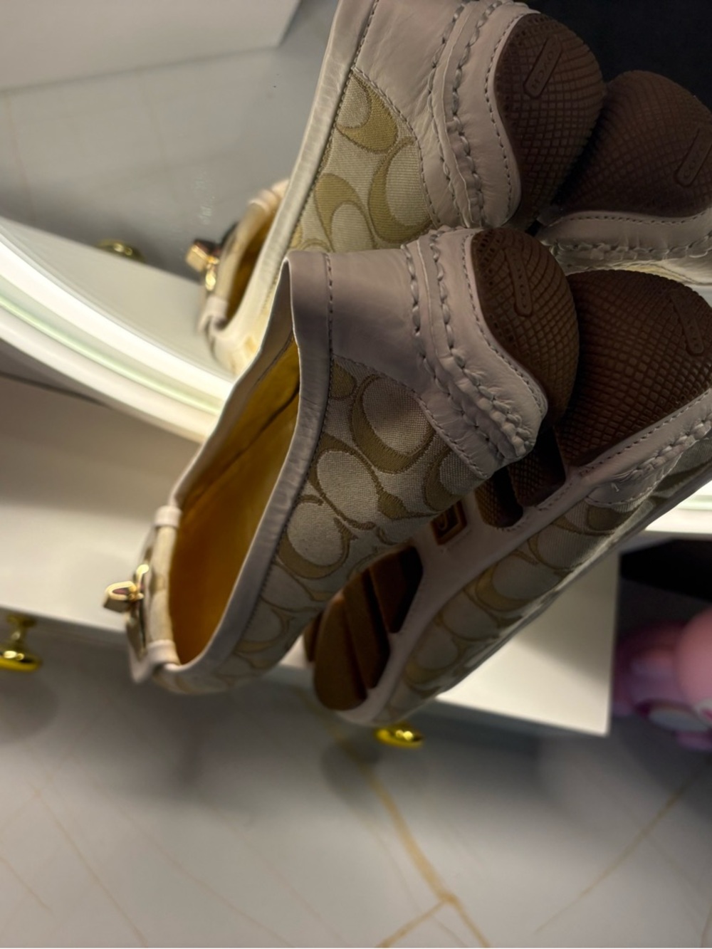 Coach Cream & Light Khaki Signature Ballet Flats with Gold Accent - Picture 5 of 16